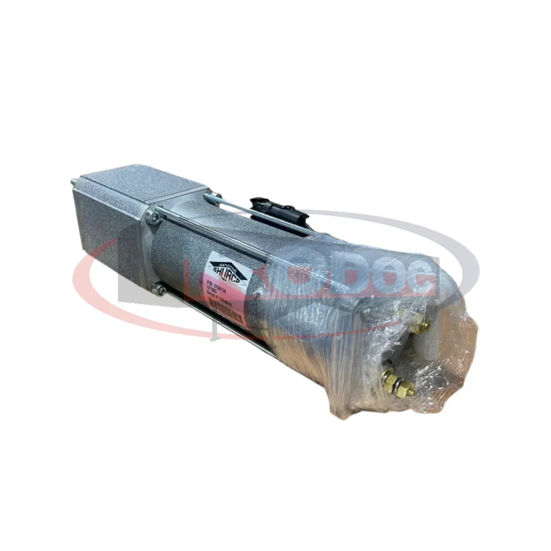 SHARP industrial extrusion gear pump with metallic casing wrapped in plastic on white background