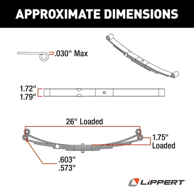 Lippert 124903 Trailer Axle Leaf Spring - 1750 lb Capacity - 4 Leaf - Eye & Eye Mount