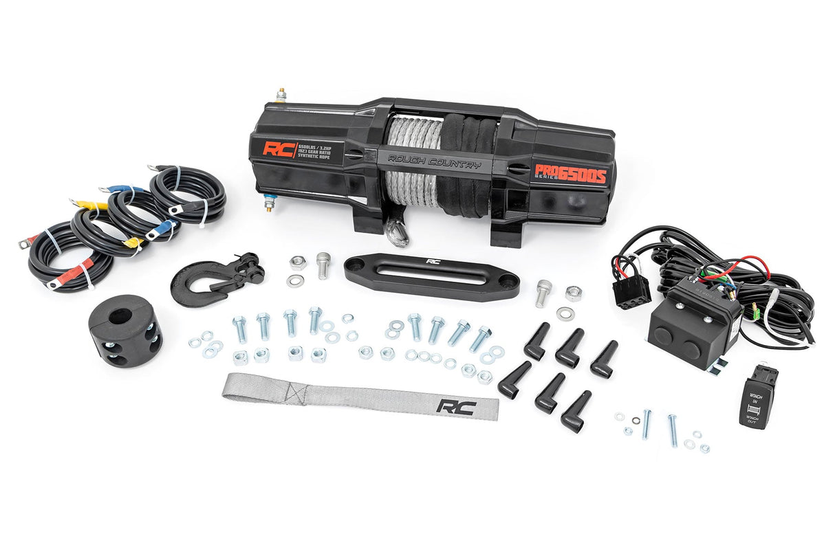 Rough Country 6,500-lb UTV/ATV Electric Winch with Remote - Synthetic Rope - RS6500SA