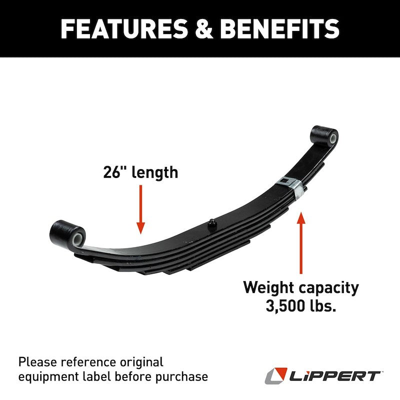 Lippert 679372 Trailer Axle Leaf Spring - 3500 lb Capacity - 6 Leaf - Eye & Eye Mount