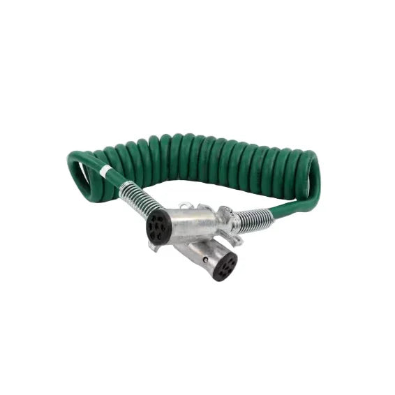 15' 7-Way ABS Green Coiled Cable – Heavy Duty Trailer Electrical Cord