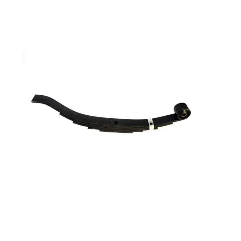 Black steel leaf spring suspension part on white background, auto suspension component