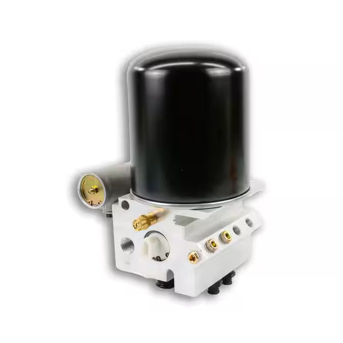 Air dryer cartridge with pressure gauge and brass ports for heavy duty trucks