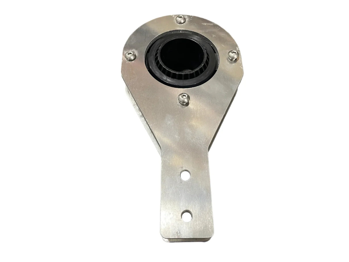Stainless steel mounting bracket with circular bearing and two bolt holes