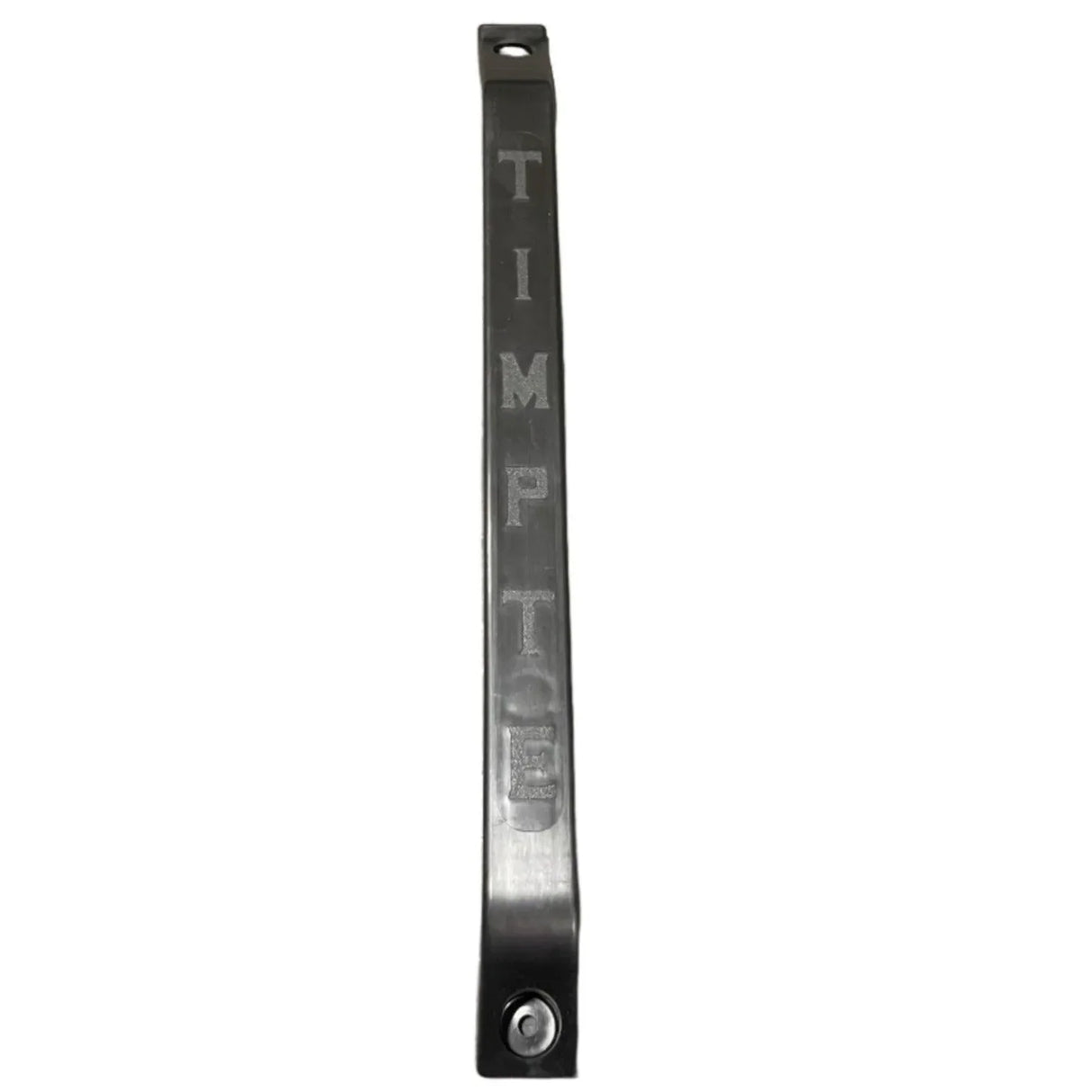 Metal bracket with TIMPTE engraving, hole for mounting, trailer part accessory