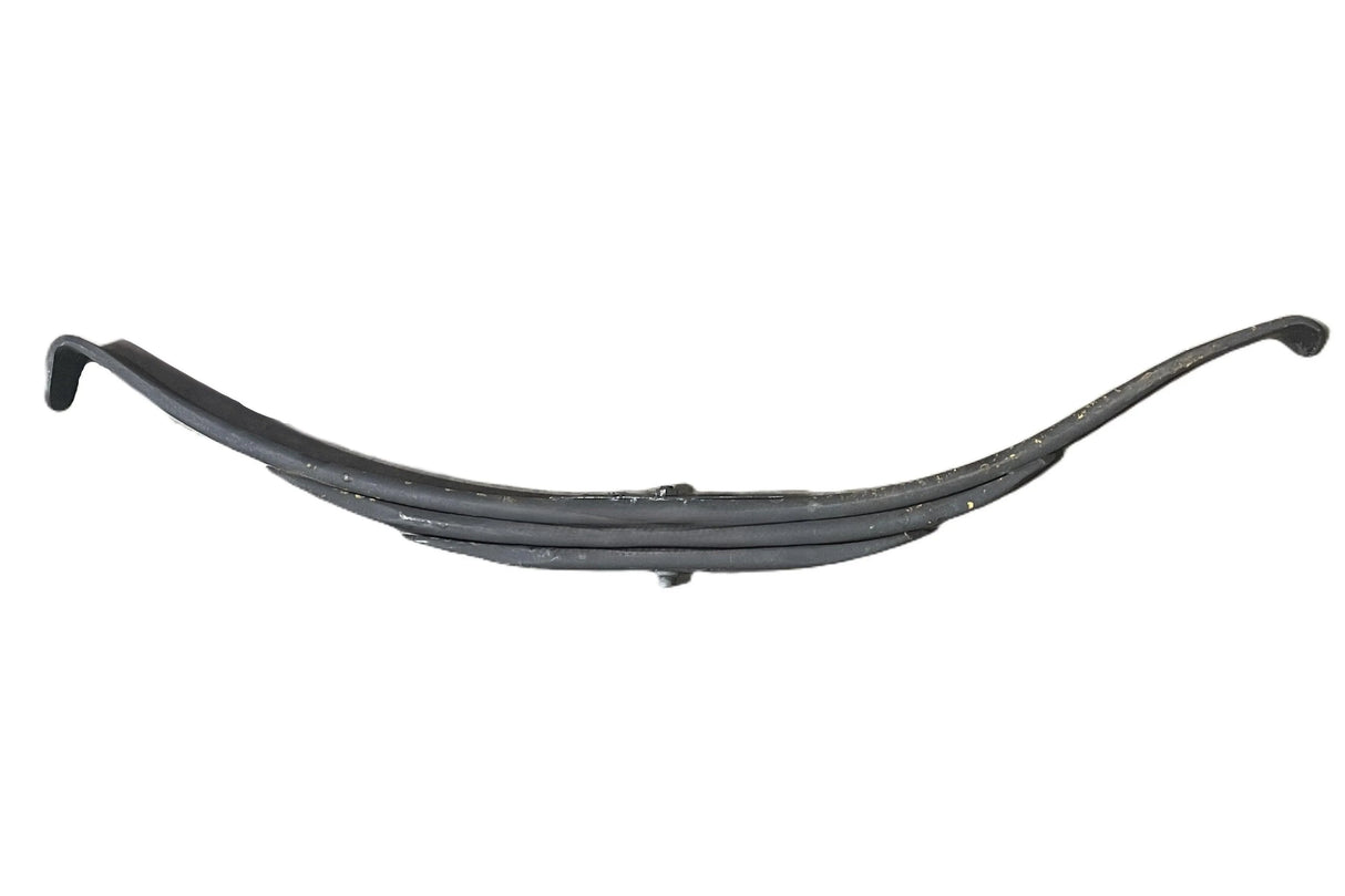Black steel leaf spring suspension part for automotive trucks against white background