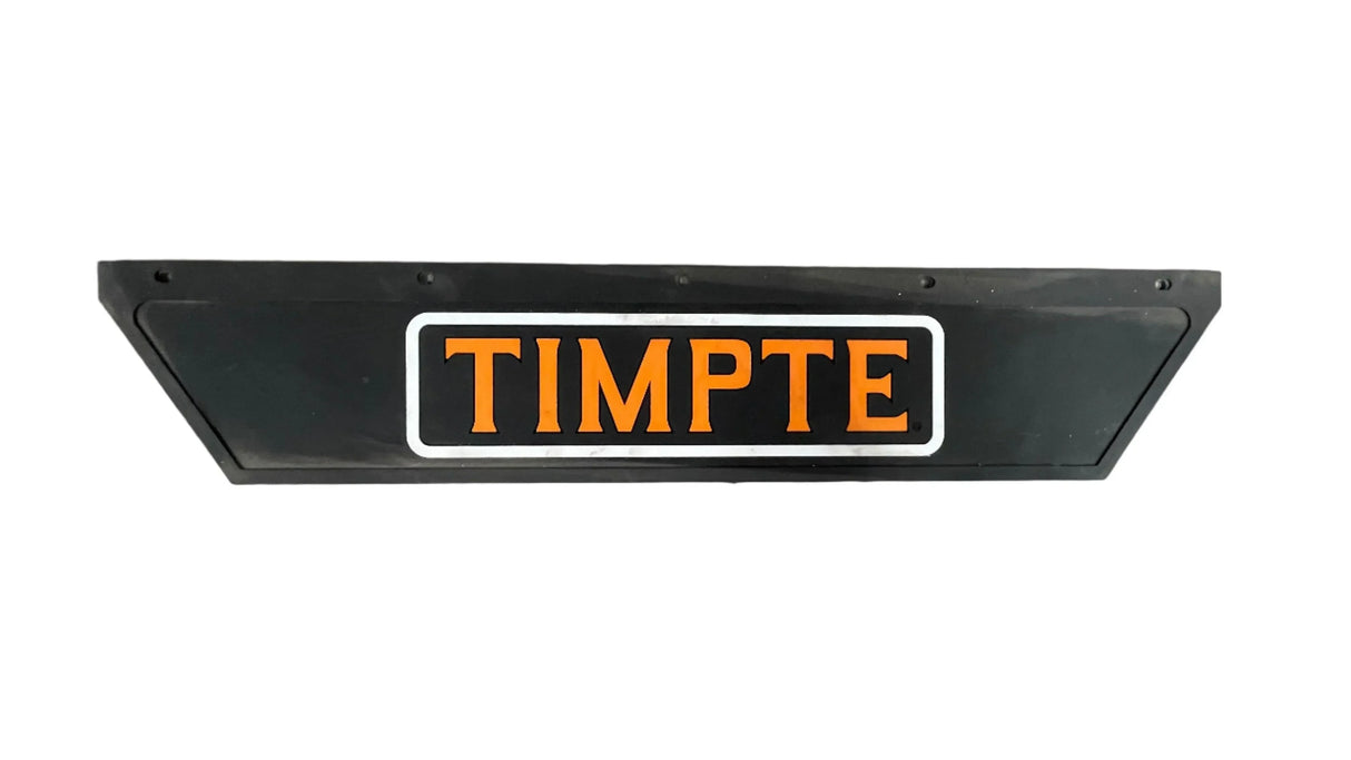 TIMPTE black trailer mud flap sign with orange logo on white background