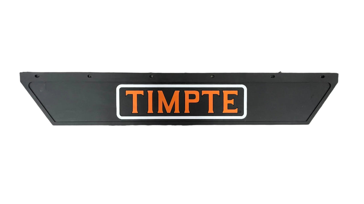 TIMPTE black rectangular trailer mud flap with orange logo and white border