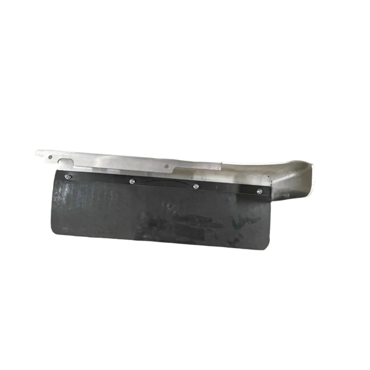 Metal and plastic snowmobile snow flap with mounting bracket on white background