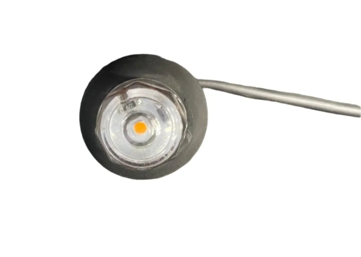 Round waterproof LED light with black casing and attached power cable