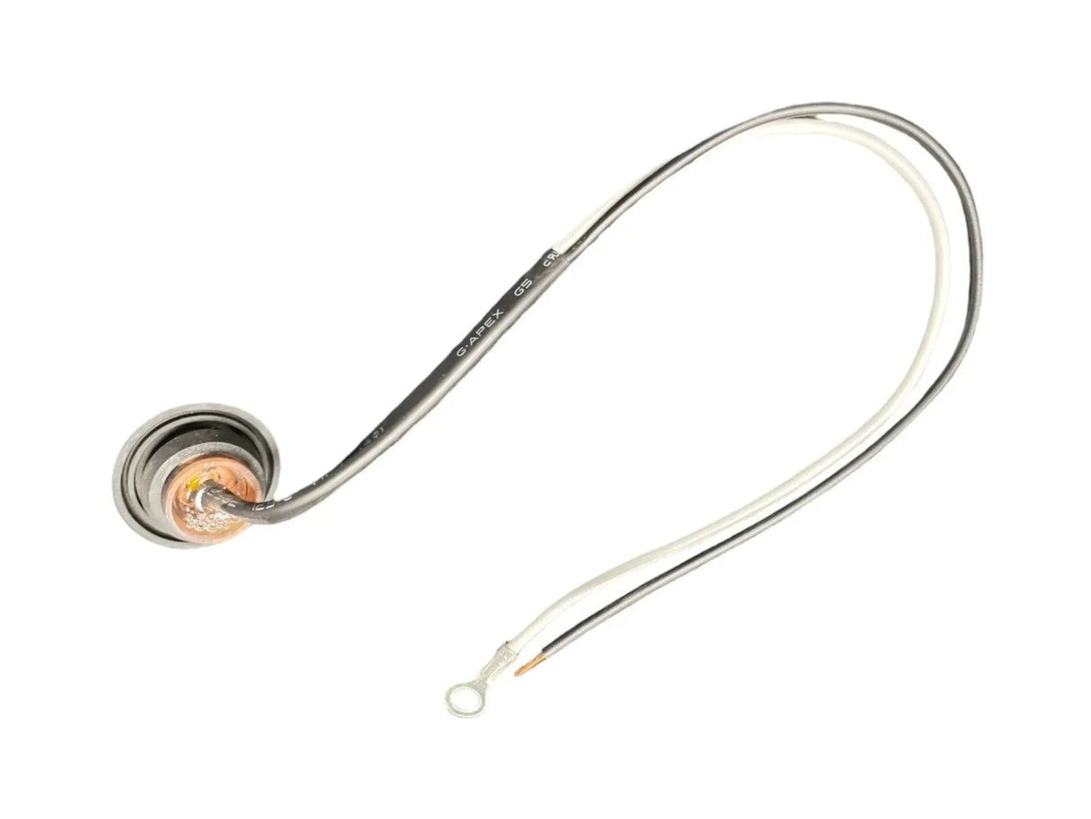 Replacement spa heater sensor probe with black and white wires on white background