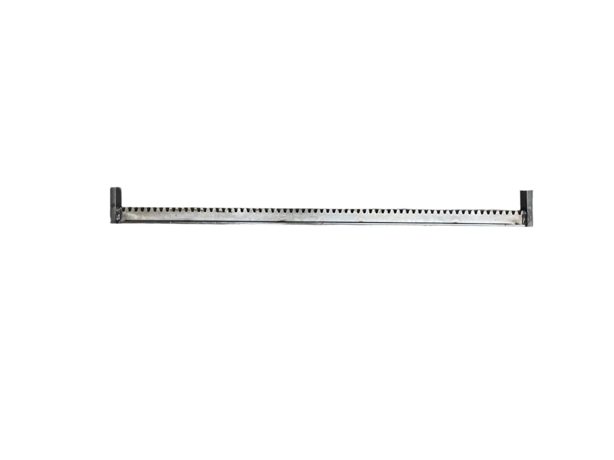 Metal sliding barn door floor guide with notched teeth on white background