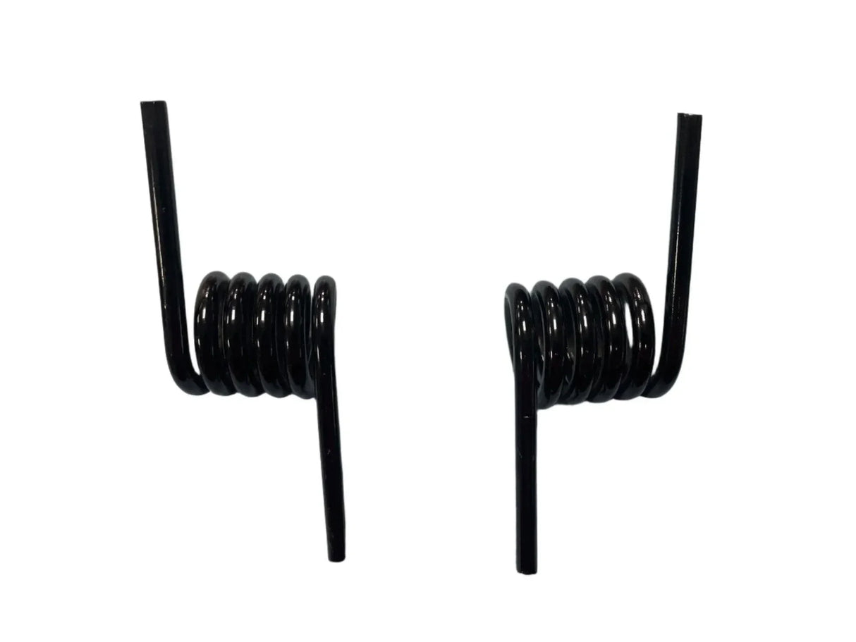 Pair of black metal torsion springs on white background