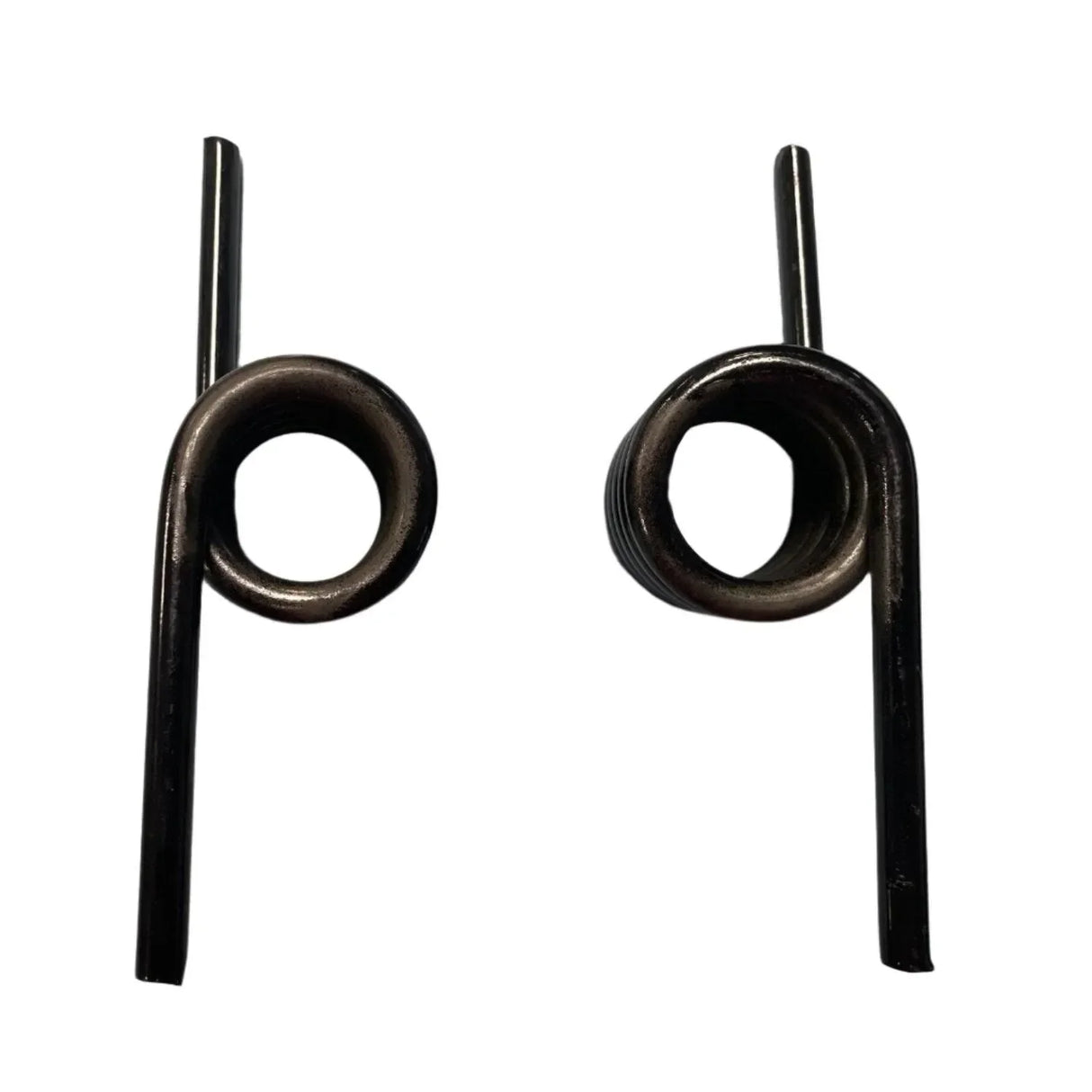 Pair of black torsion springs for go-kart racing, isolated on white background