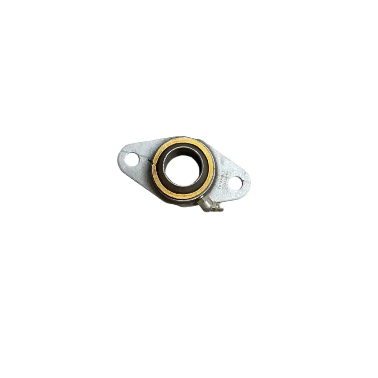 Metal flanged bearing with two mounting holes on white background