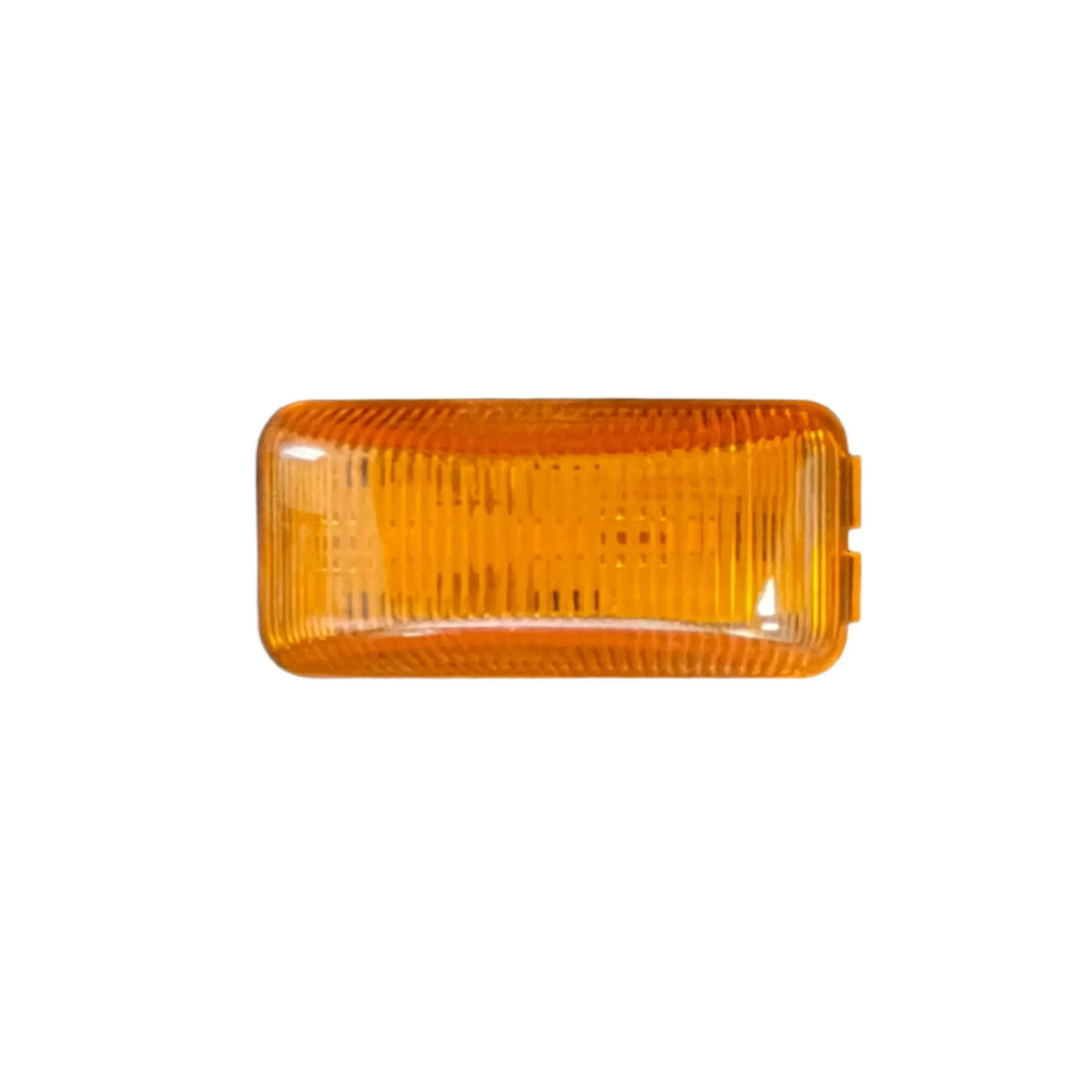 Rectangular amber car side marker light with ridged lens on white background