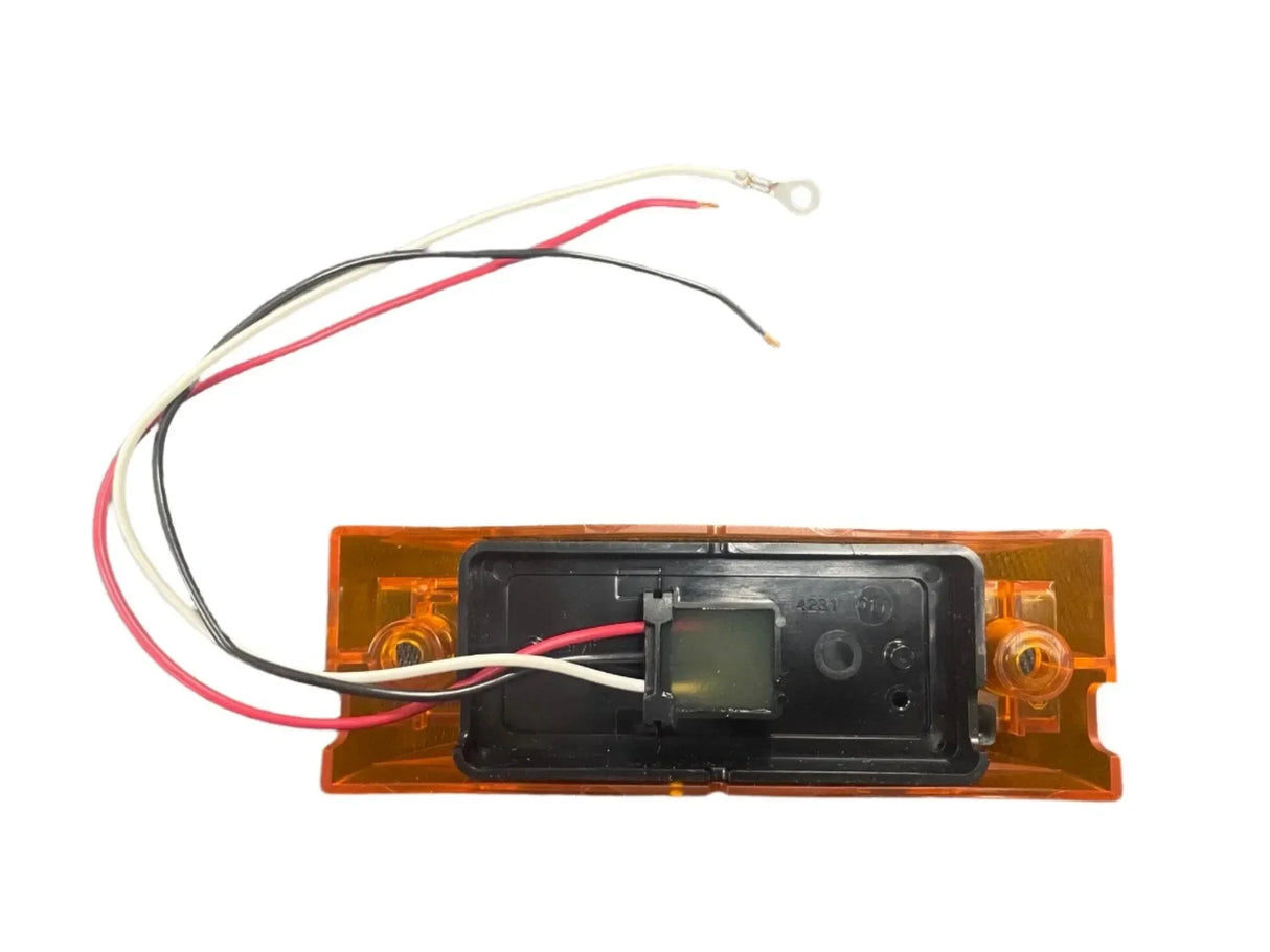 Amber rectangular LED trailer marker light with wires and mounting points