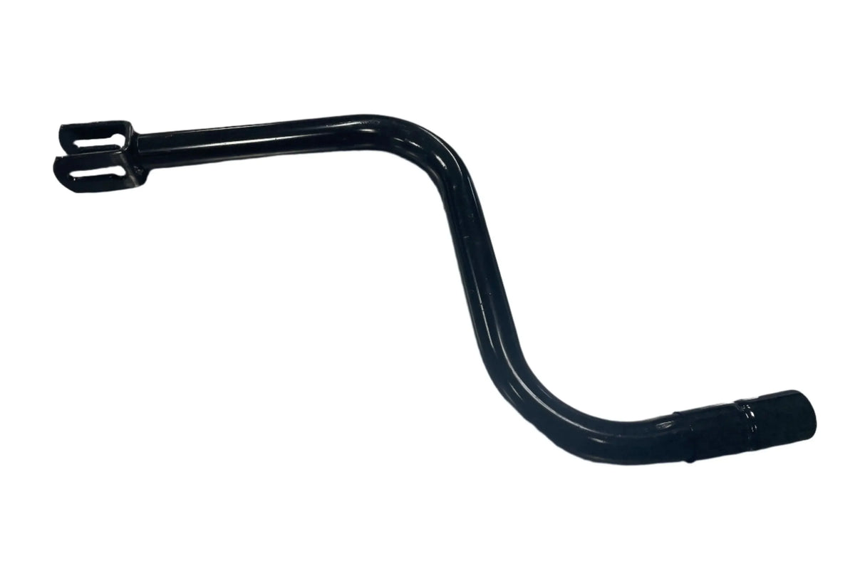Black metal crank handle with offset bend on white background