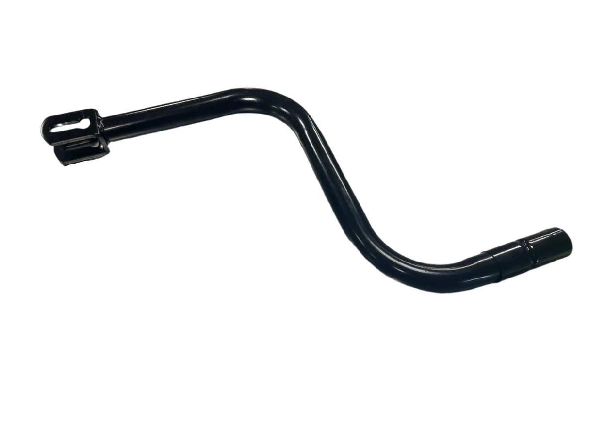 Black metal S-shaped handle or crank against white background, automotive or tool accessory