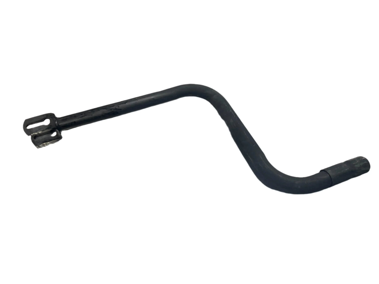 Black metal crank handle with angled shaft on white background