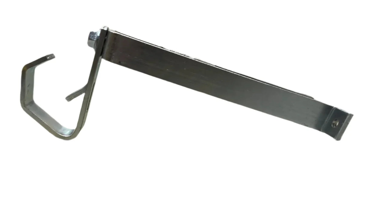 Metal wall mounting bracket with angled support and screw holes on white background