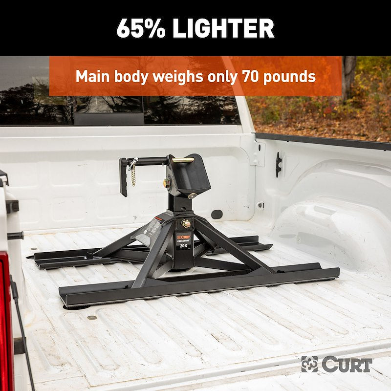 CURT 16051 CrossWing 5th Wheel Trailer Hitch | 20,000 LB Capacity | Mounts Over Gooseneck Ball | 3 Height Adjustments | Lightweight Steel