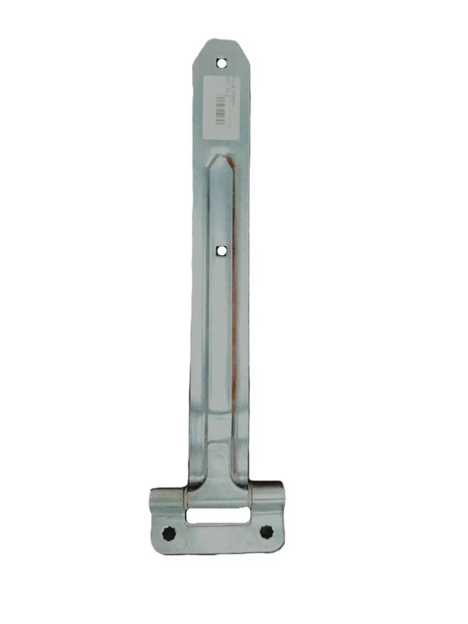 Steel gate strap hinge with mounting holes on white background