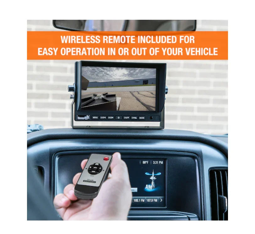 Wireless backup camera monitor and remote in vehicle dashboard setup