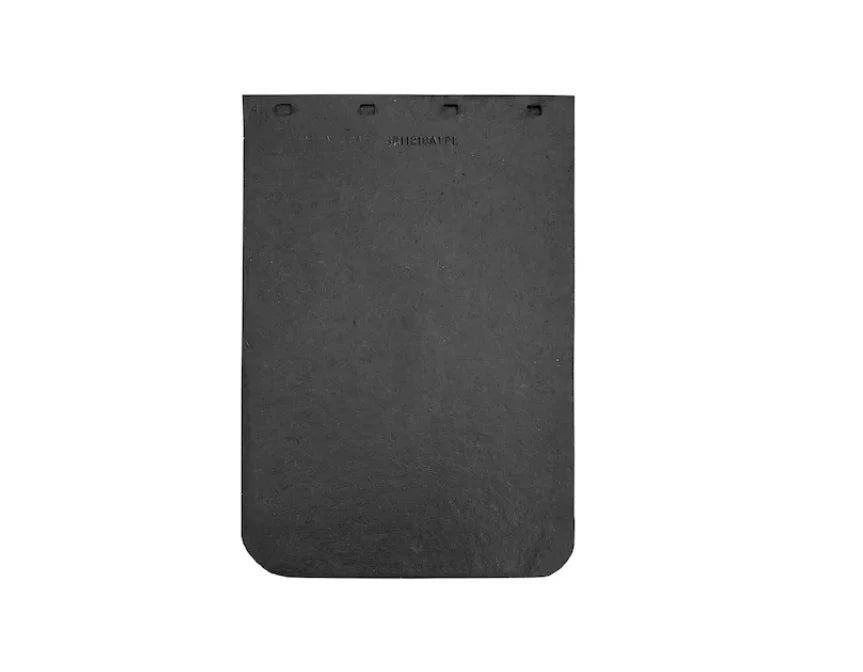 Rectangular black graphite plate with rounded corners on a white background