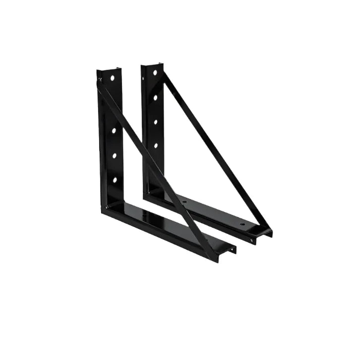 Black heavy-duty steel wall mounting brackets with multiple screw holes
