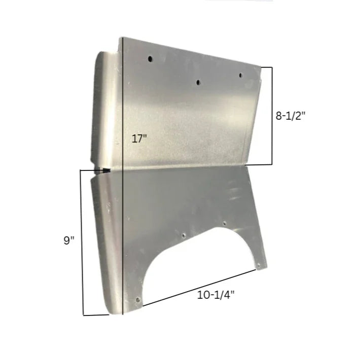 Aluminum metal panel with pre-drilled holes and measured dimensions 17x8.5x9x10.25 inches