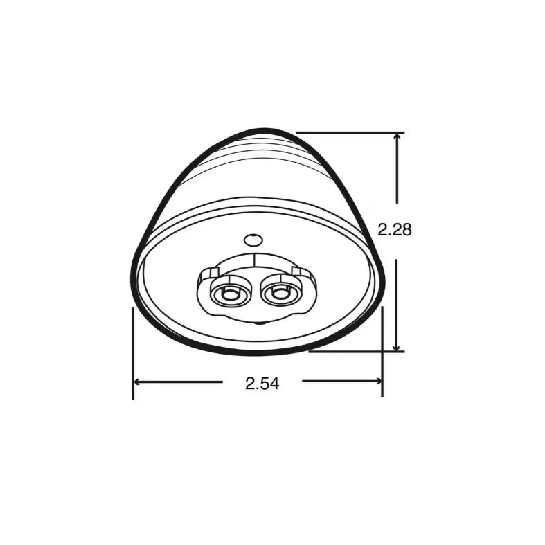 Technical drawing of light fixture base with 2.54 and 2.28 inch dimensions labeled