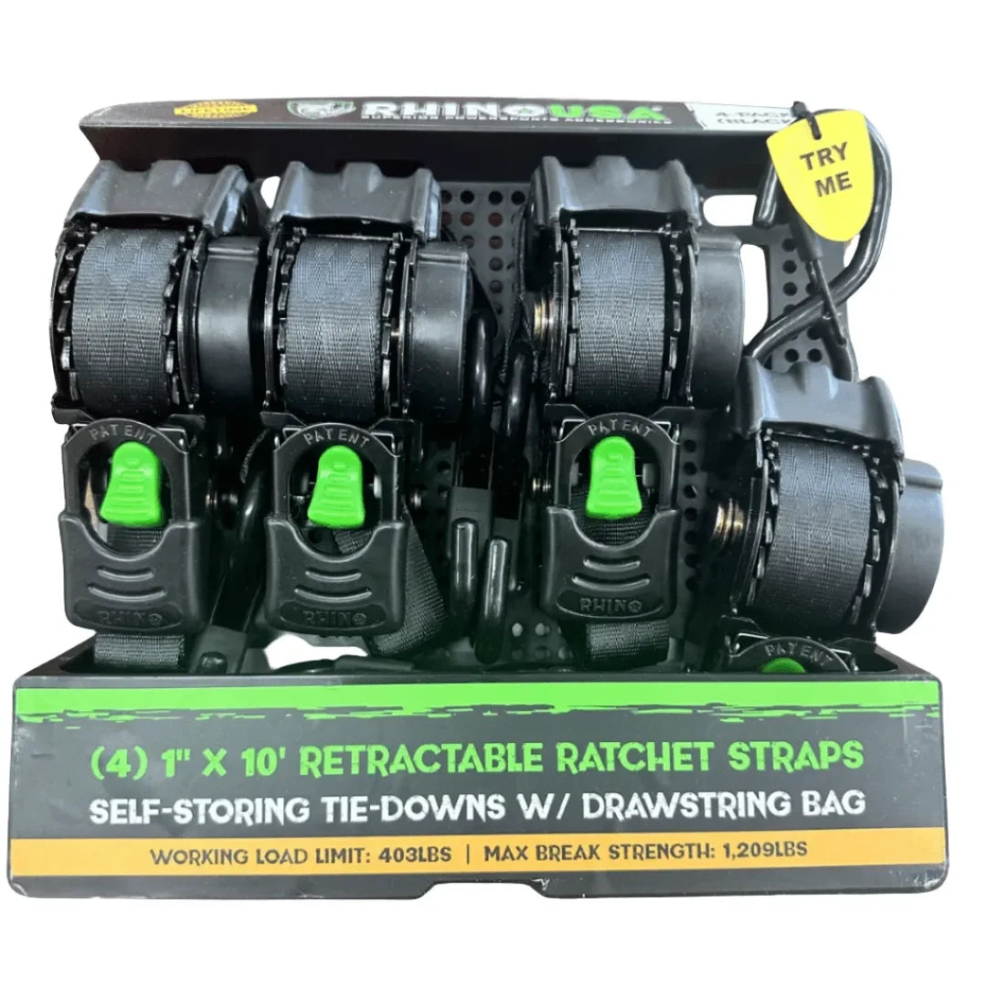 Rhino USA 1"x10' Retractable Ratchet Straps - Rodoc Leasing Sales & Service