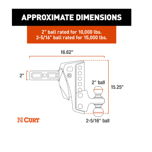 curt45951 with dimensions shows on white background