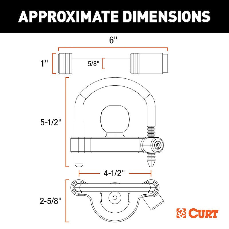 CURT 23092 Hitch & Coupler Lock Set, Fits 2 in or 2-1/2 in Receivers, Orange