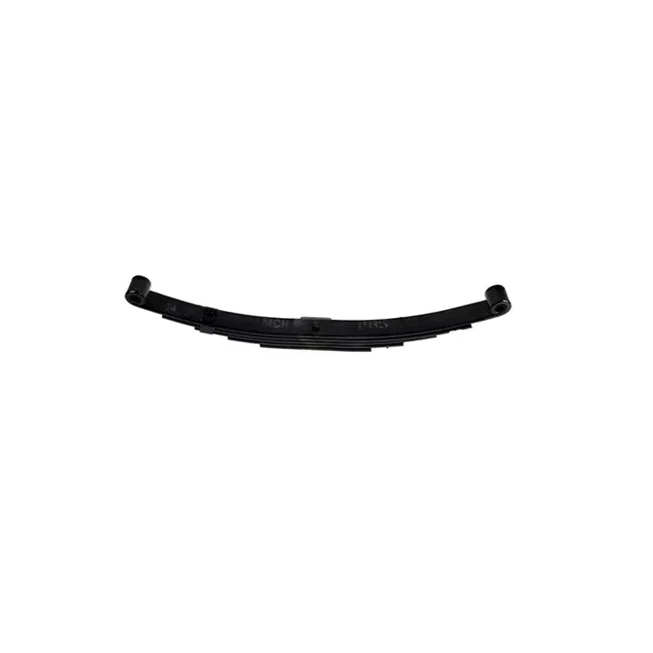 Black metal leaf spring for heavy-duty vehicle suspension on white background