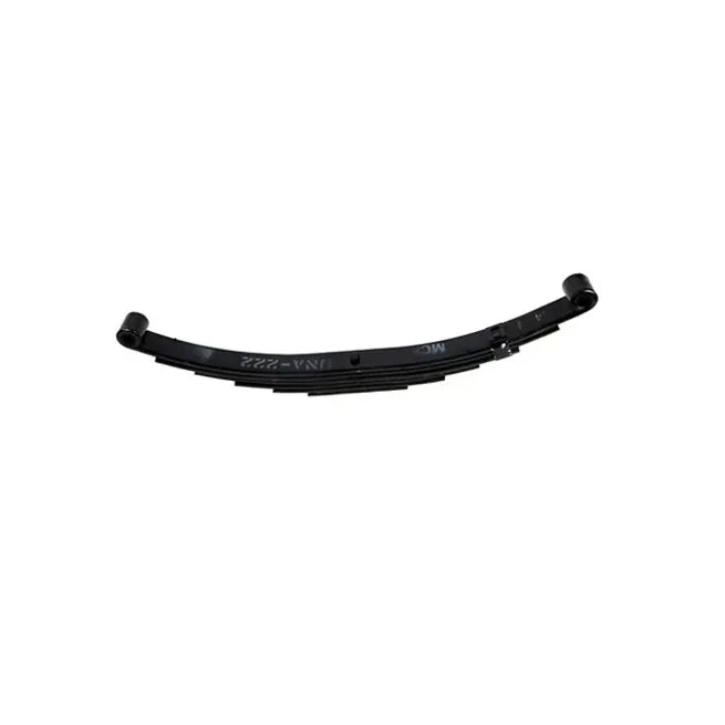 Black steel leaf spring for truck suspension system on white background
