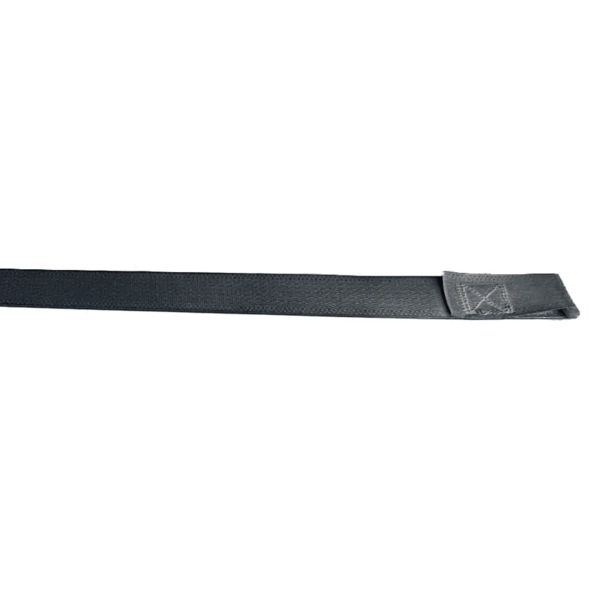 Black heavy-duty nylon strap with stitched loop end on white background