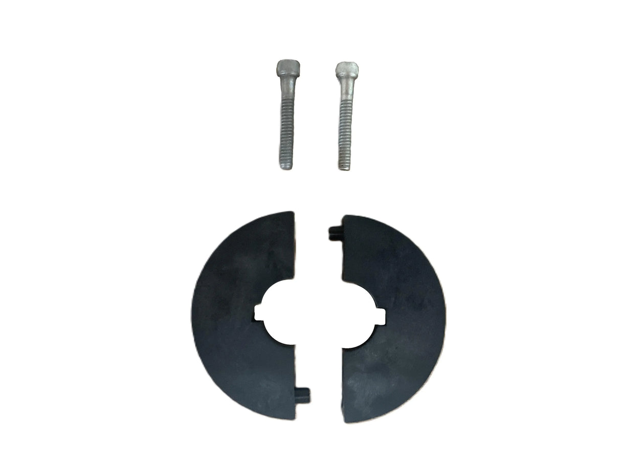 Timpte guide kit with two bolts and two black semicircle metal brackets on white background