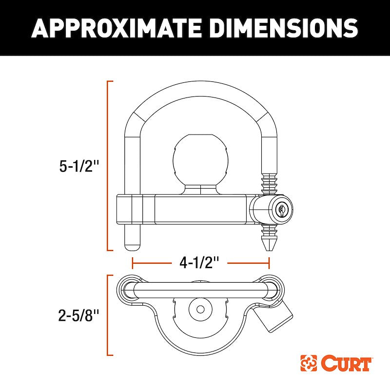 CURT 23090 Universal Trailer Coupler Lock with U-Lock, Orange