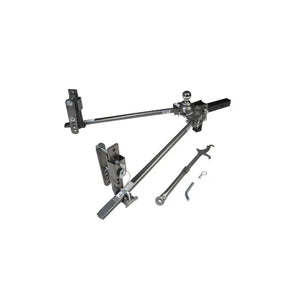 Trailer weight distribution hitch kit with sway control arms and hardware on white background