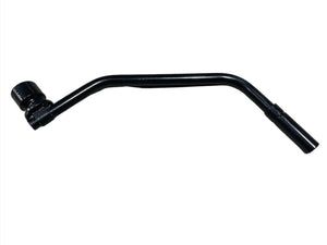 Black metal bent tire iron lug wrench on white background