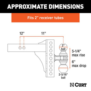 CURT Adjustable Channel-Style Ball Mount – Dual Ball – 2″ Receiver – 14K 45900