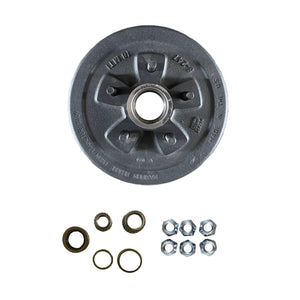 8-247 trailer hub kit with metal bearings, washers, and hex nuts on white background