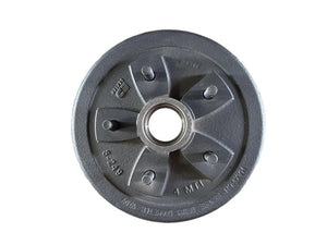 Cast iron industrial flywheel with metal spokes and center bearing on white background