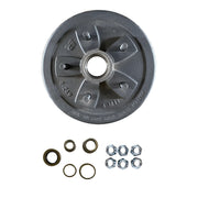Dexter Trailer Hub & Drum Complete Kit, 10x2.25, 555 — brake drum kit with bearings, washers, and lug nuts, on white background