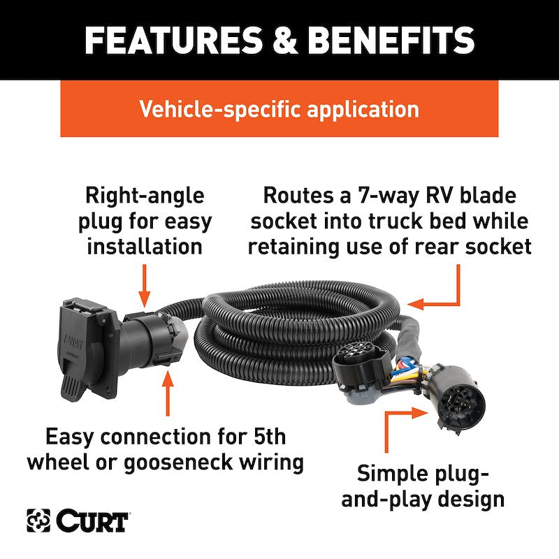 CURT 56070 7-Way RV Blade In-Bed Wiring Harness 5th Wheel