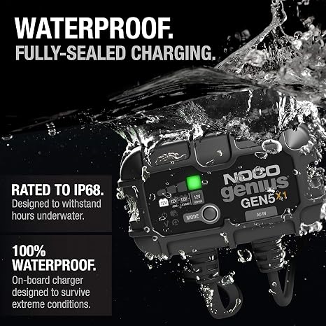 NOCO GEN5X1 Genius 1-Bank 5A Onboard Battery Charger - 12V Waterproof Marine Charger for Lead-Acid & Lithium Batteries