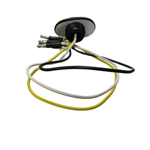 Automotive three-wire wiring harness with black, white, and yellow cables and connectors