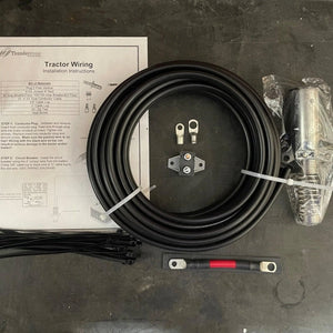 Tractor wiring kit with black cable, connectors, hardware, and installation instructions